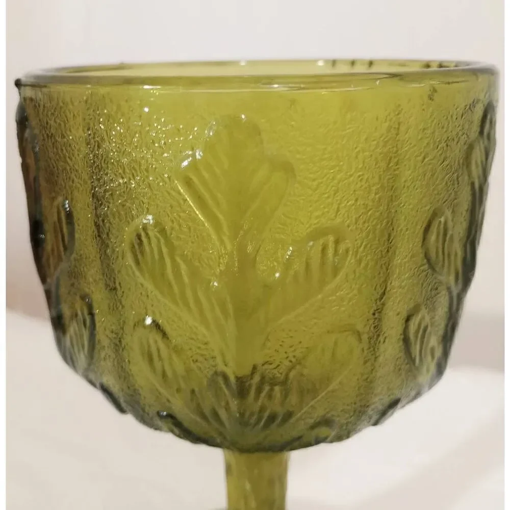 Vintage F.T.D green patterned glass vase, bowl candy dish, footed